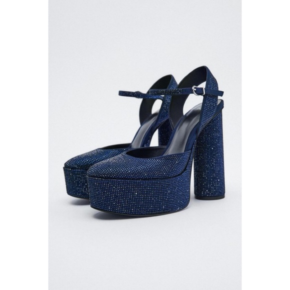 Zara rhinestone platform heels blue crystals - Picture 2 of 10